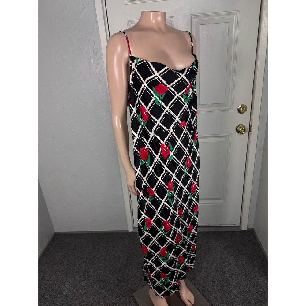Anthropologie Elyse Slip Dress 1X Viscose Floral Rose Plaid Midi Plus Size U3-10 - Picture 6 of 8